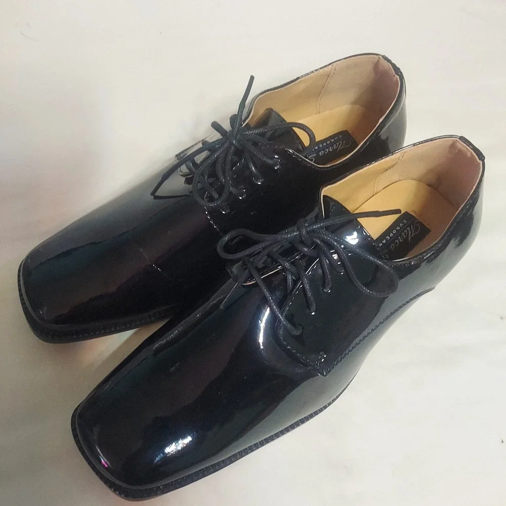 Marco Rossi European Design Black Patent‎ Leather Square Toe Dress Shoes